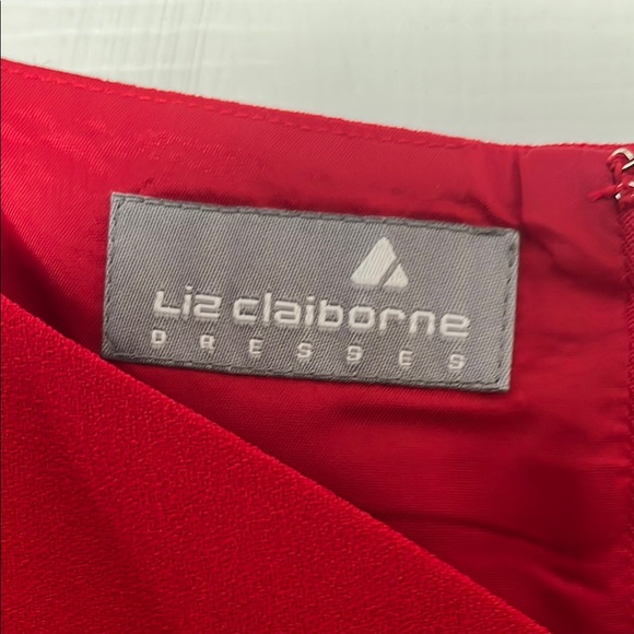 Liz Claiborne Red Sheath Midi Dress Sleeveless With Scarf Scoop Neck Sz 8 - Picture 3 of 7